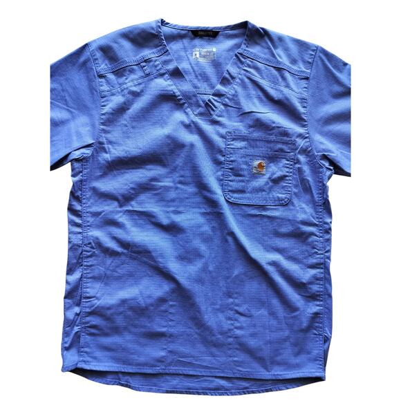 Carhartt Men's Blue Ripstop Rugged Flex 6 pockets V-Neck Scrub Top Size M - Picture 3 of 12